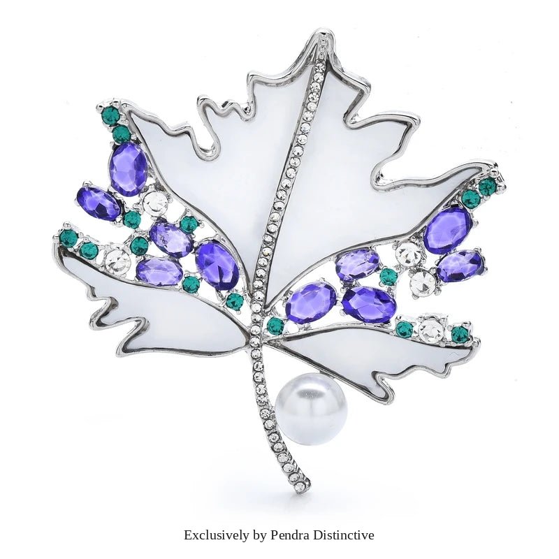 PENDRA Mapletta Purple Rhinestone Maple Leaf Brooch