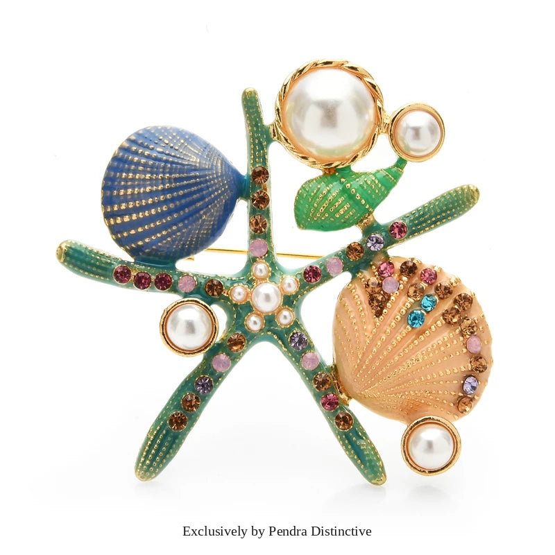 PENDRA Marina Enamel Pearl Starfish Brooch