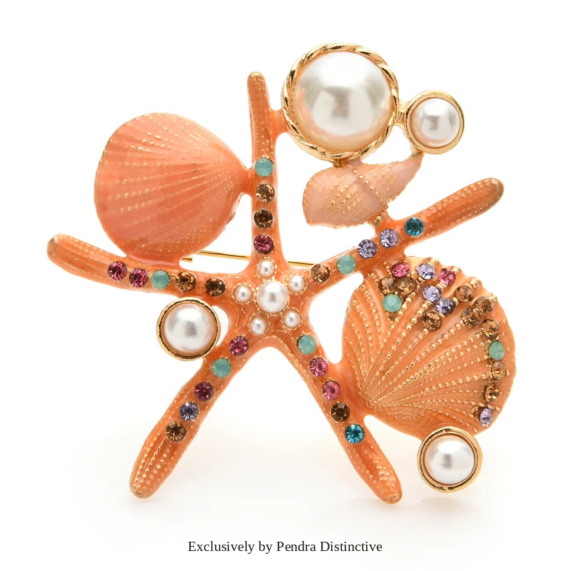 PENDRA Marina Enamel Pearl Starfish Brooch