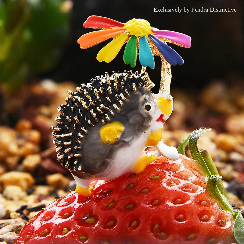 PENDRA Meadow Hedgehog Enamel Animal Brooch