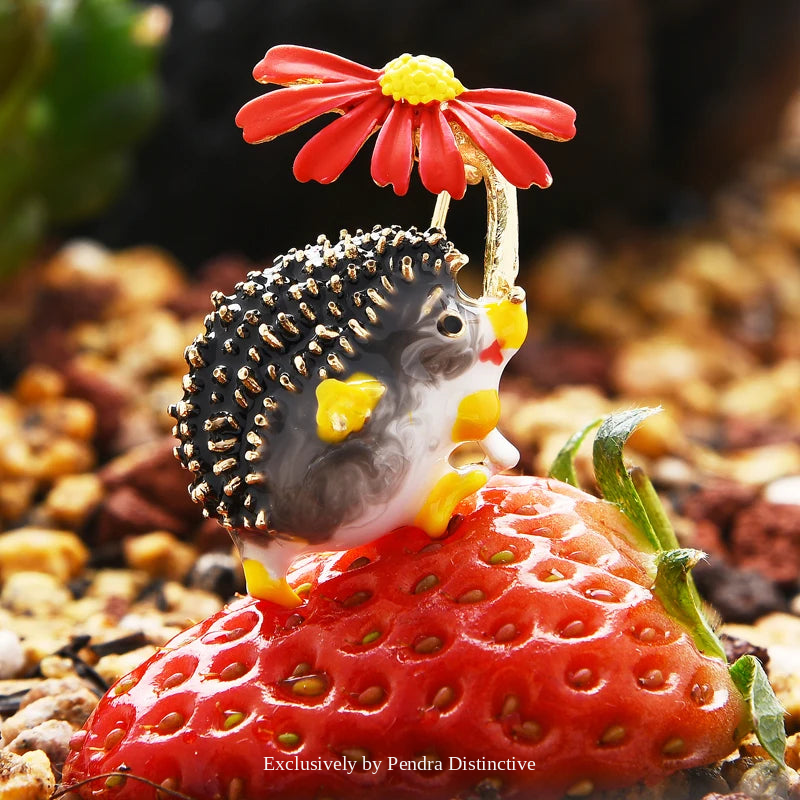 PENDRA Meadow Hedgehog Enamel Animal Brooch