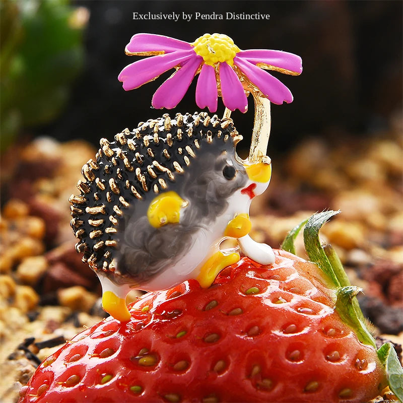 PENDRA Meadow Hedgehog Enamel Animal Brooch