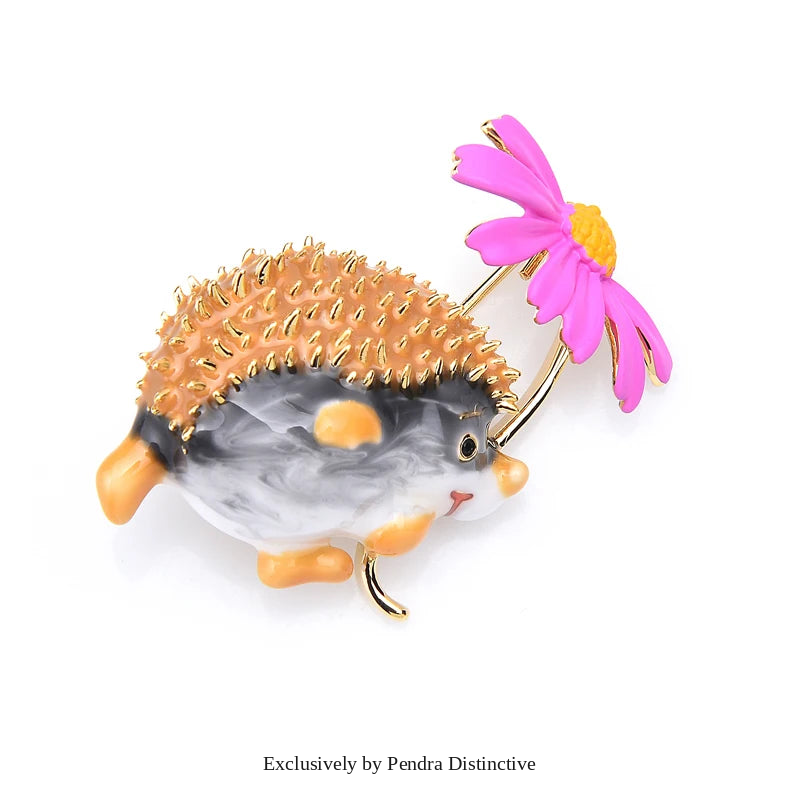 PENDRA Meadow Hedgehog Enamel Animal Brooch