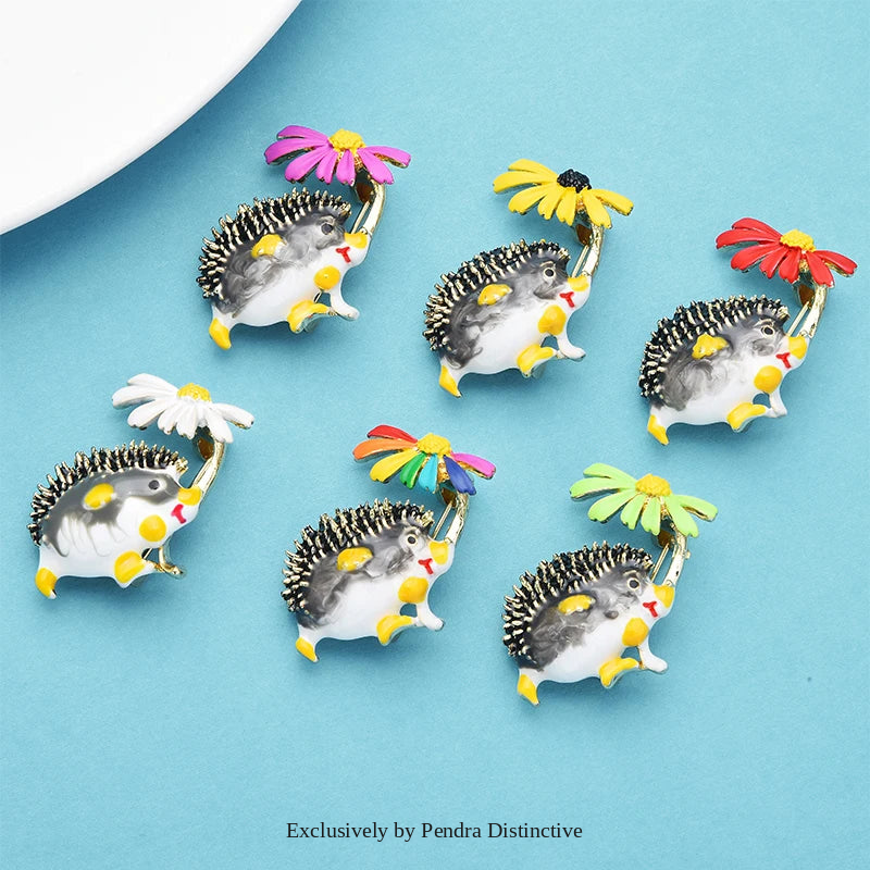 PENDRA Meadow Hedgehog Enamel Animal Brooch