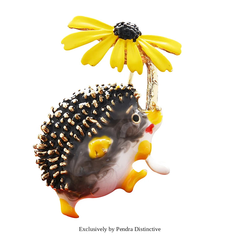 PENDRA Meadow Hedgehog Enamel Animal Brooch