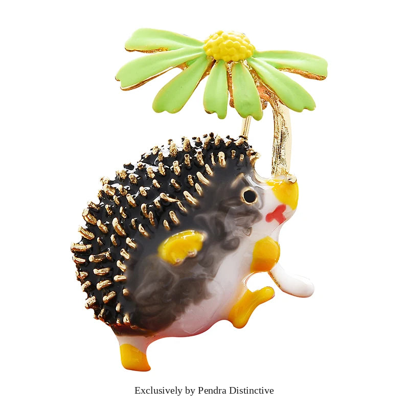 PENDRA Meadow Hedgehog Enamel Animal Brooch