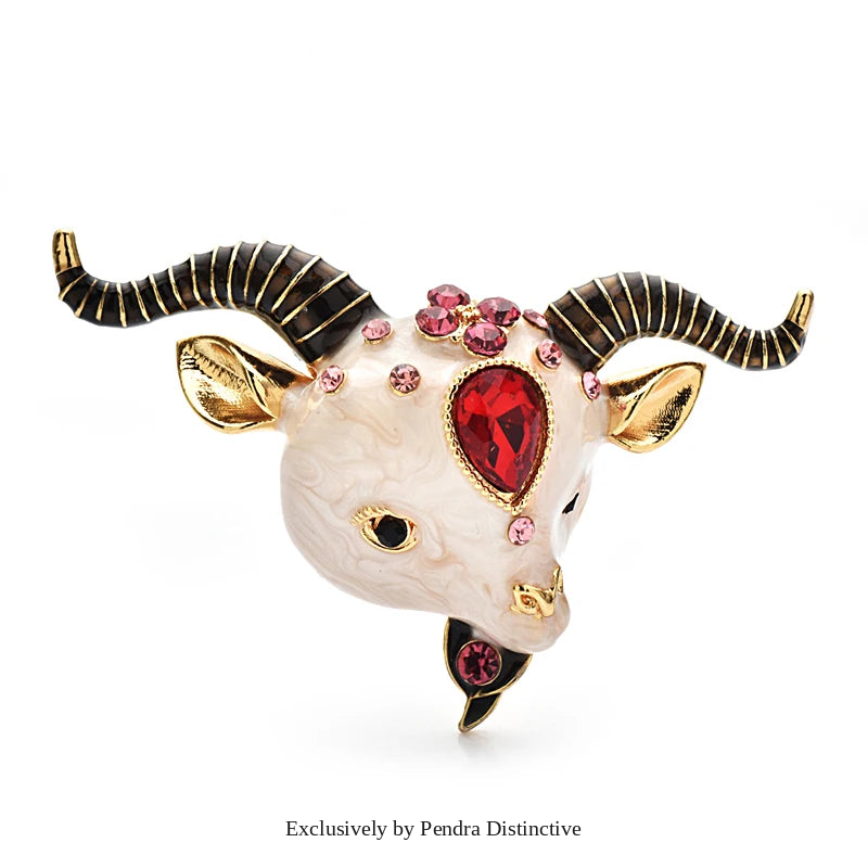 PENDRA Meadowhorn Enamel Goat Brooch