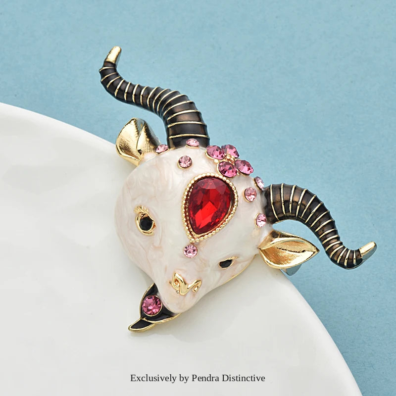 PENDRA Meadowhorn Enamel Goat Brooch