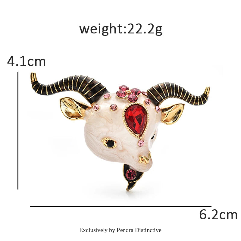 PENDRA Meadowhorn Enamel Goat Brooch