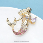 PENDRA Beautiful Mermaid Holding a Rhineston Conch Brooch