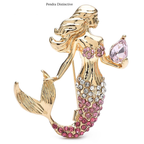 PENDRA Beautiful Mermaid Holding a Rhineston Conch Brooch