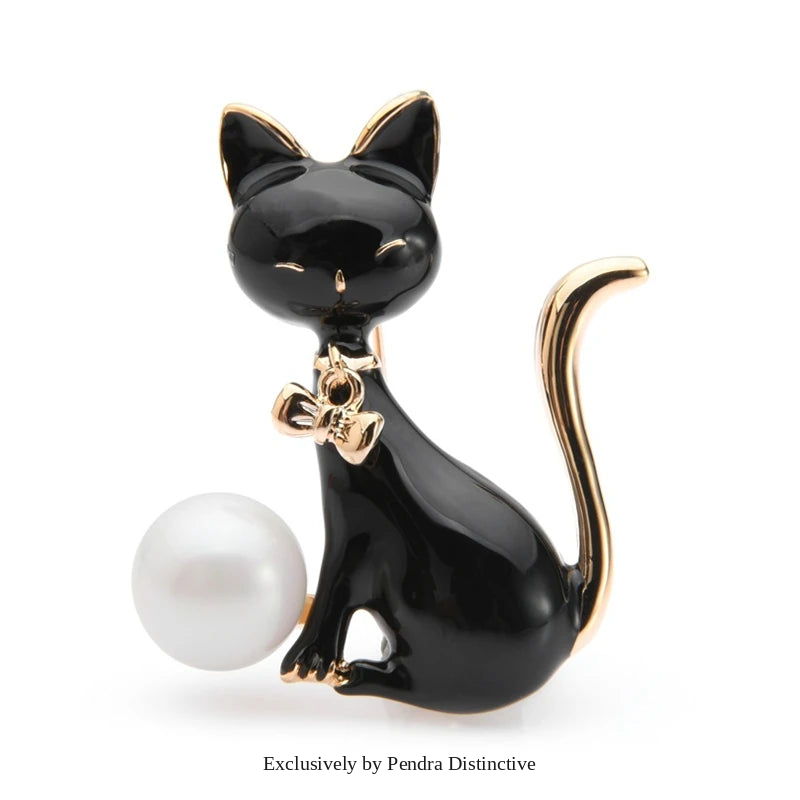 PENDRA Monochrome Cat Alloy Enamel Brooch