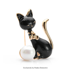 PENDRA Monochrome Cat Alloy Enamel Brooch