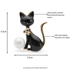 PENDRA Monochrome Cat Alloy Enamel Brooch