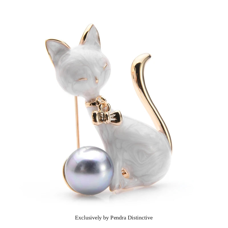 PENDRA Monochrome Cat Alloy Enamel Brooch