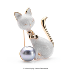 PENDRA Monochrome Cat Alloy Enamel Brooch