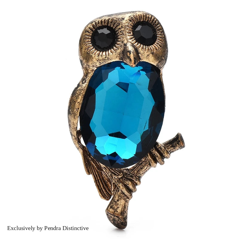 PENDRA Moonbranch Crystal Owl Brooch