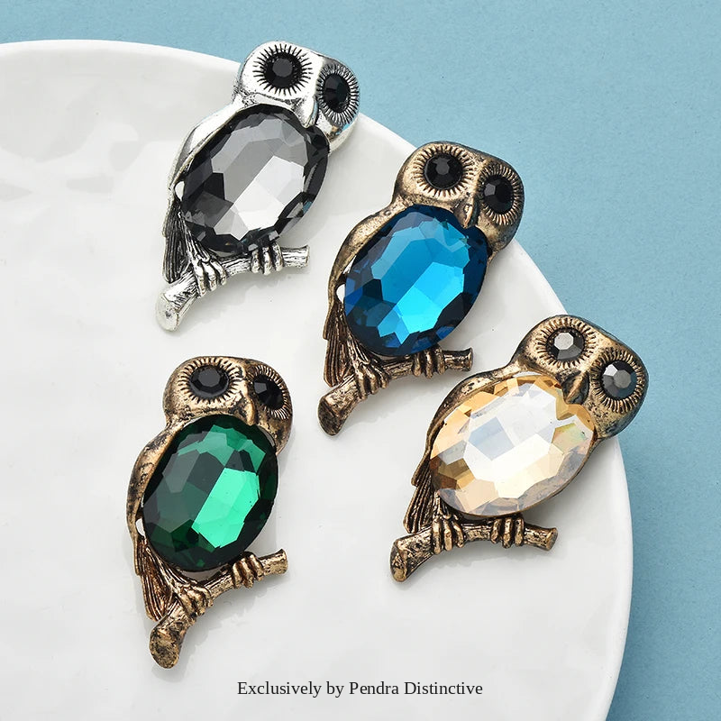PENDRA Moonbranch Crystal Owl Brooch