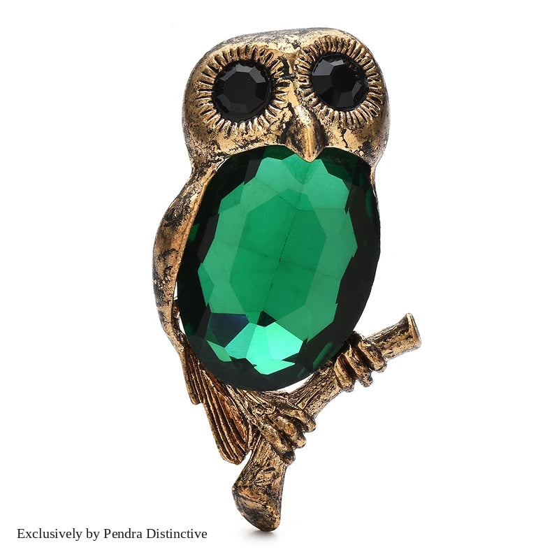 PENDRA Moonbranch Crystal Owl Brooch
