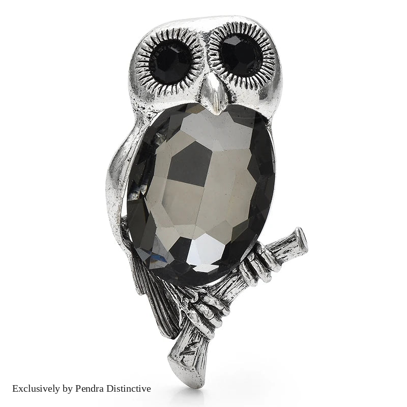 PENDRA Moonbranch Crystal Owl Brooch