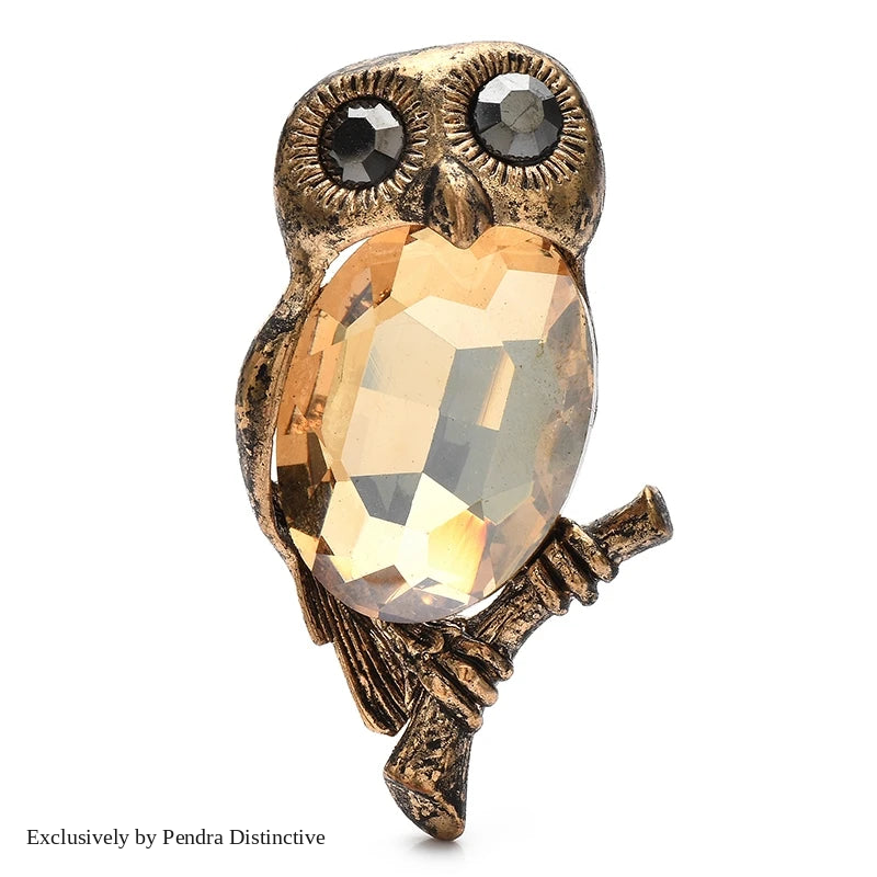 PENDRA Moonbranch Crystal Owl Brooch
