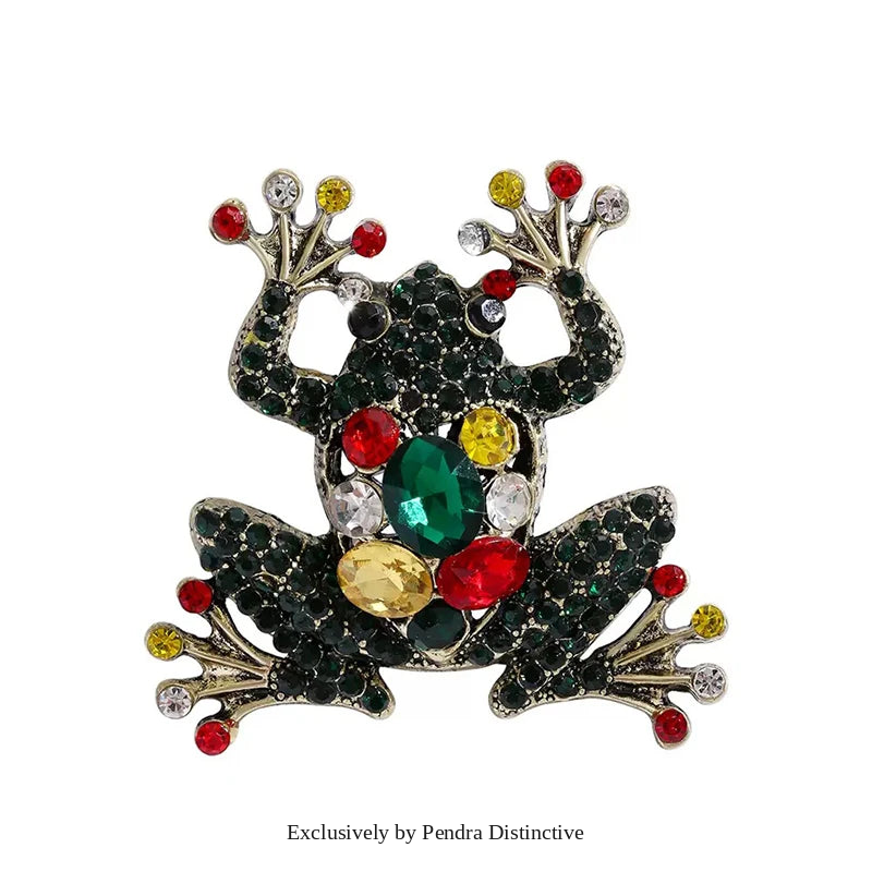 PENDRA Mossfrog Alloy Rhinestone Frog Brooch