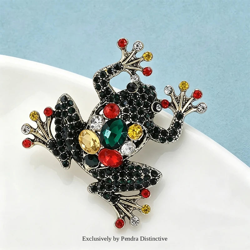 PENDRA Mossfrog Alloy Rhinestone Frog Brooch