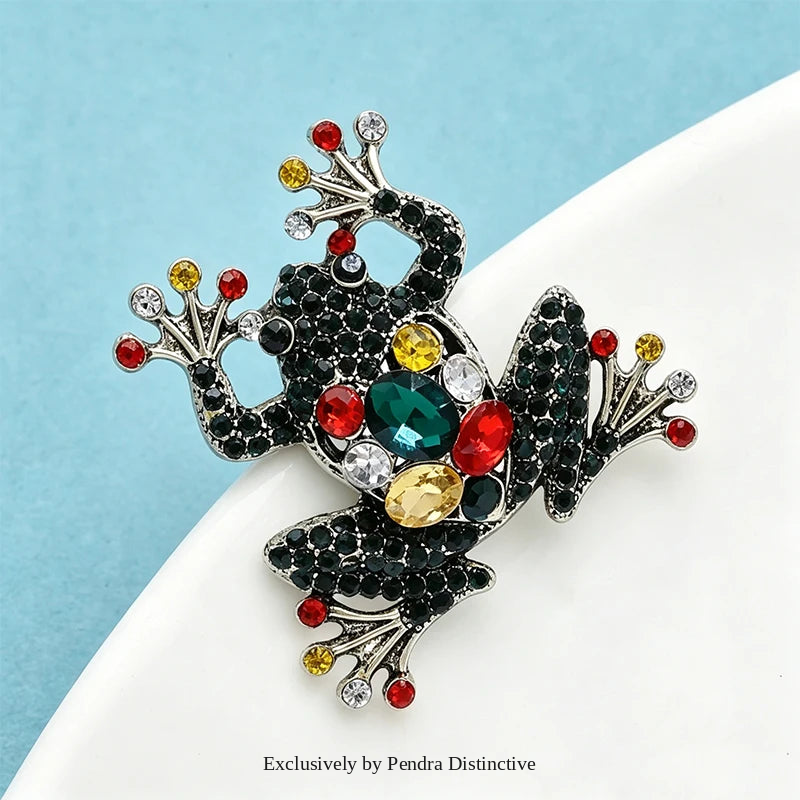 PENDRA Mossfrog Alloy Rhinestone Frog Brooch