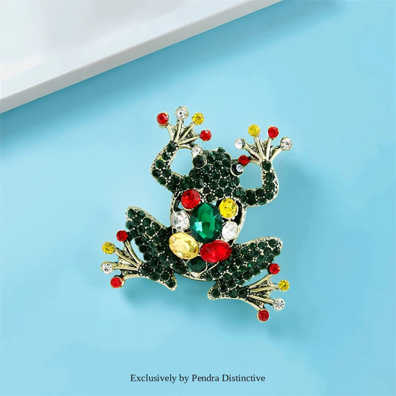 PENDRA Mossfrog Alloy Rhinestone Frog Brooch