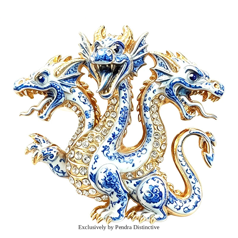PENDRA Mythic Hydra Three-Headed Rhinestone Brooch