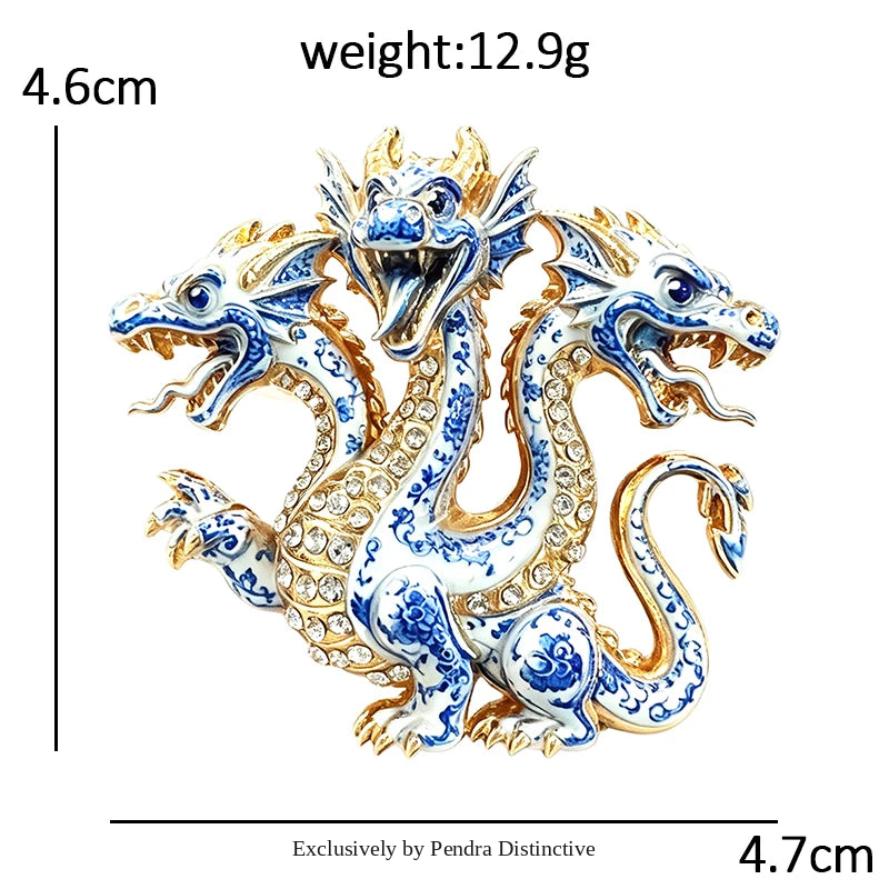 PENDRA Mythic Hydra Three-Headed Rhinestone Brooch