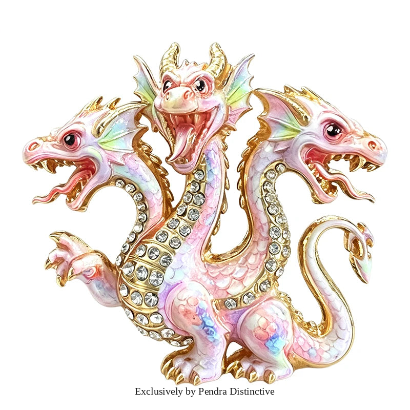 PENDRA Mythic Hydra Three-Headed Rhinestone Brooch
