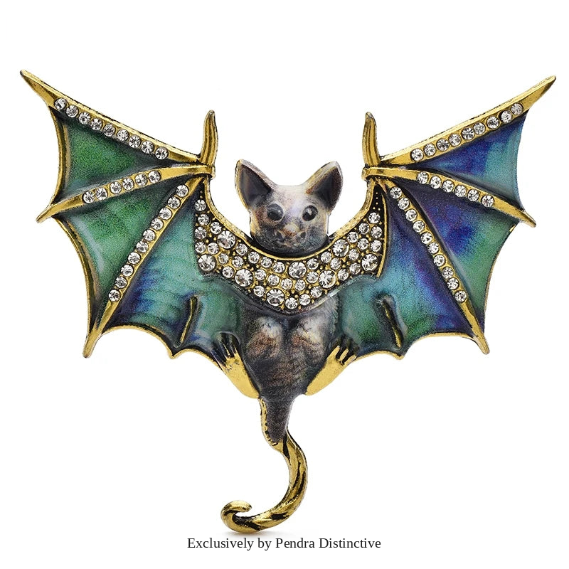 PENDRA Night Bat Enamel Rhinestone Brooch