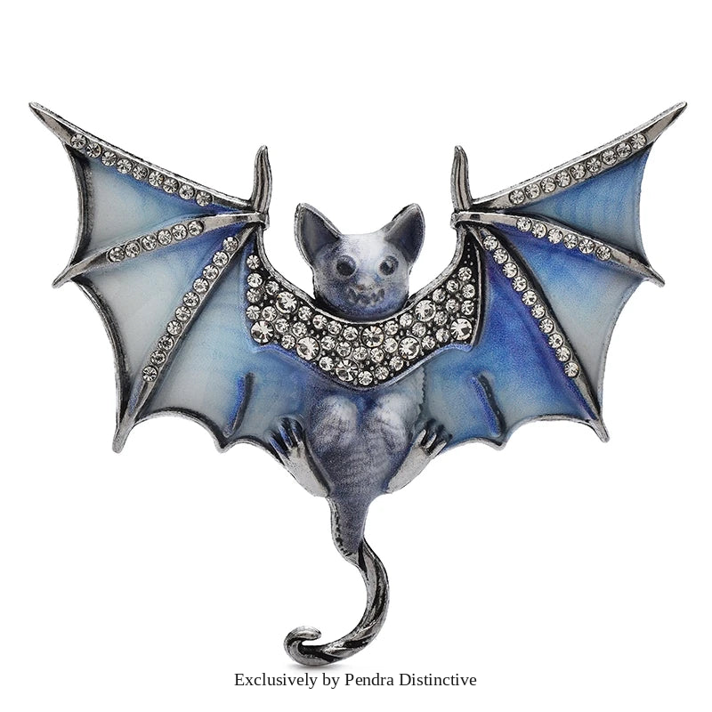 PENDRA Night Bat Enamel Rhinestone Brooch