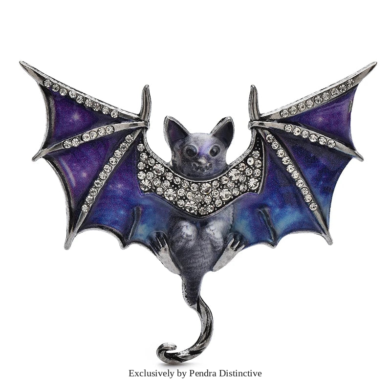 PENDRA Night Bat Enamel Rhinestone Brooch