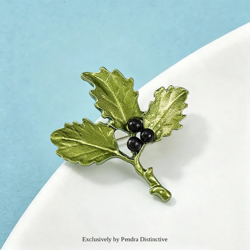 PENDRA Nightbloom Black Enamel Berry Brooch