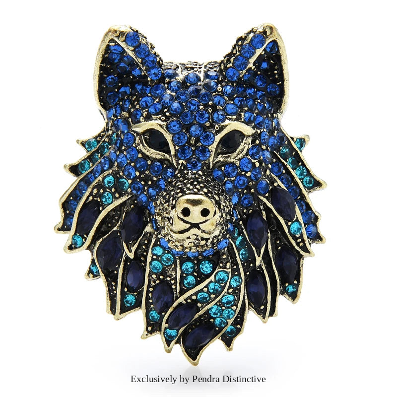 PENDRA Nightfall Rhinestone Wolf Brooch