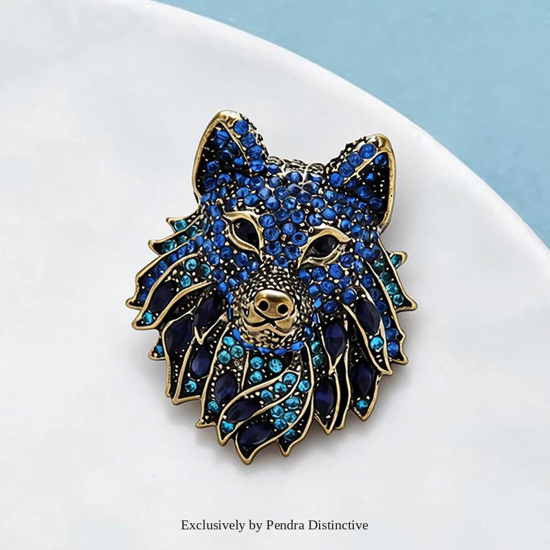 PENDRA Nightfall Rhinestone Wolf Brooch