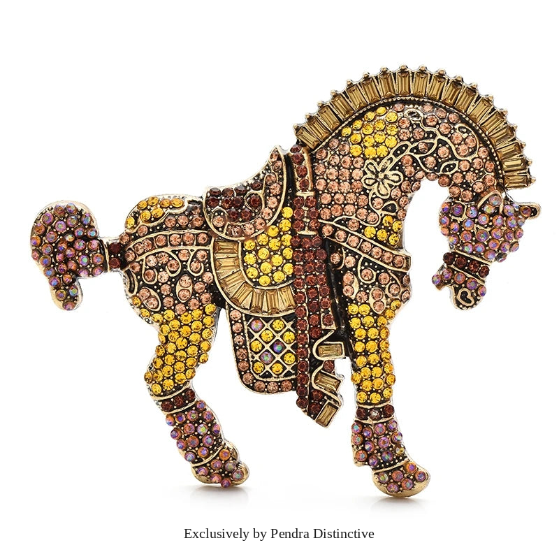 PENDRA Noble Horse Rhinestone Animal Brooch