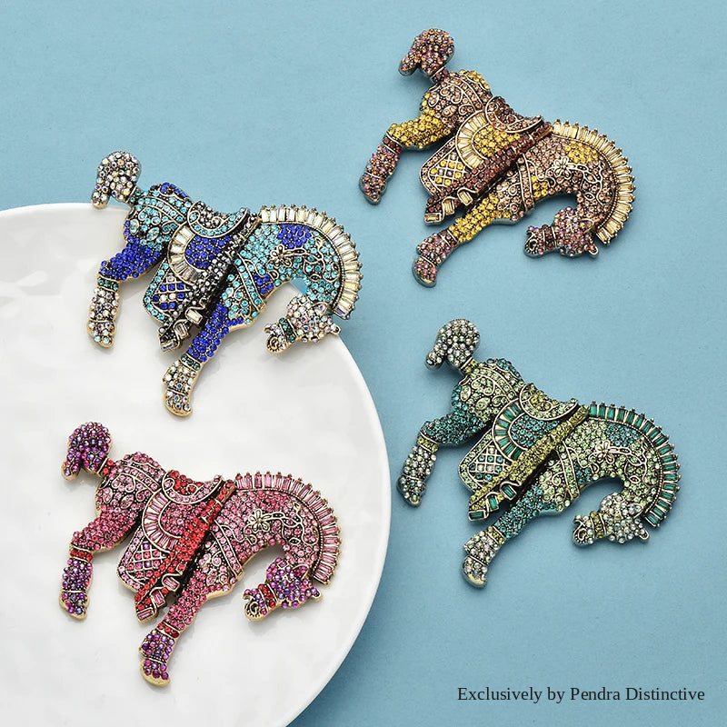 PENDRA Noble Horse Rhinestone Animal Brooch