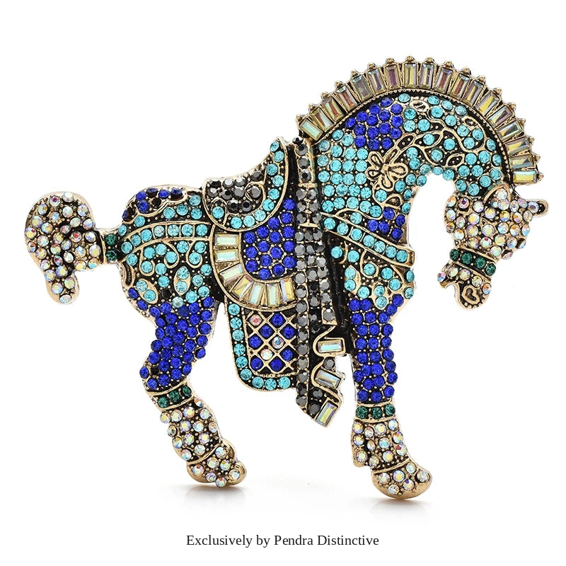 PENDRA Noble Horse Rhinestone Animal Brooch