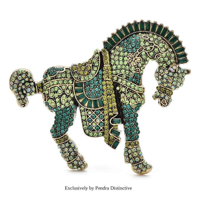 PENDRA Noble Horse Rhinestone Animal Brooch