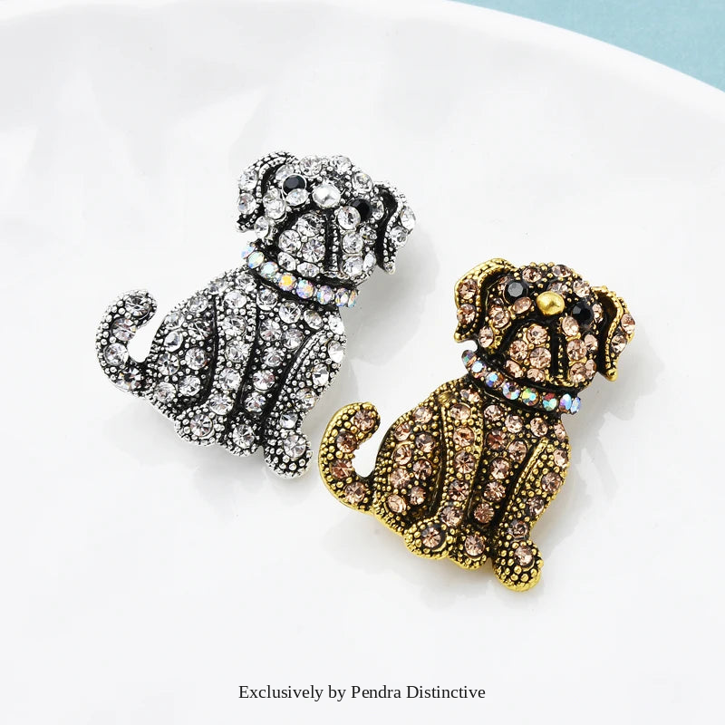 PENDRA Noble Rhinestone Dog Brooch