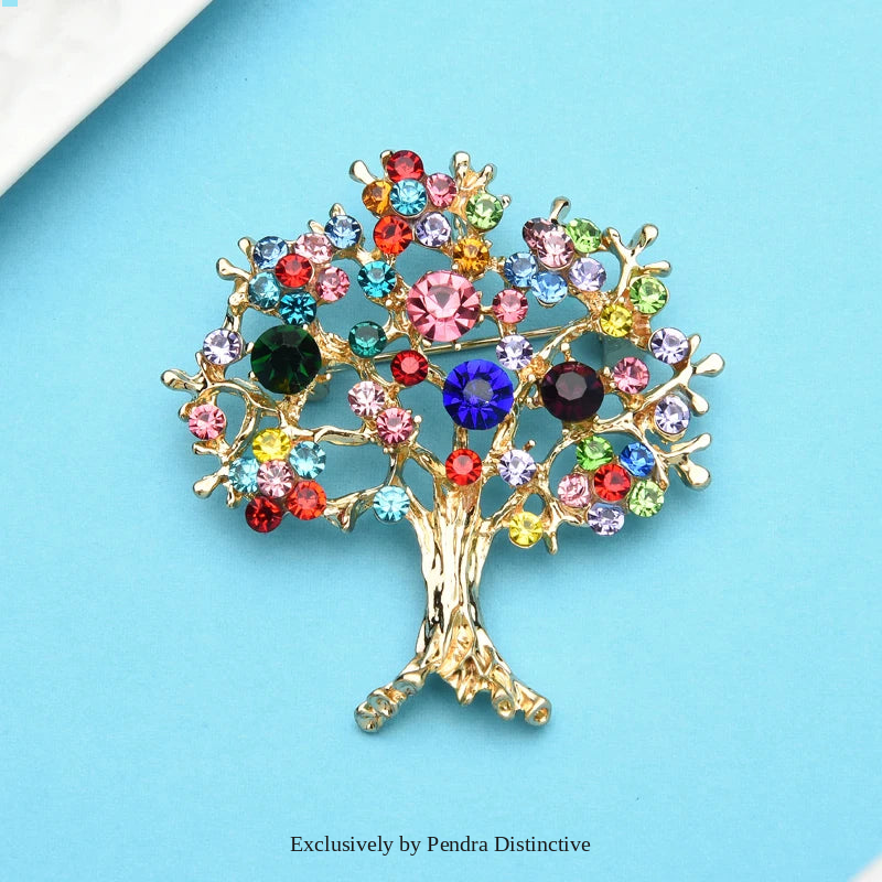 PENDRA Noel Multicolor Rhinestone Christmas Tree Brooch