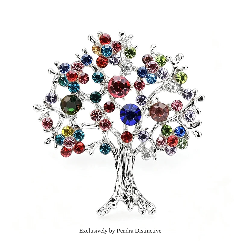 PENDRA Noel Multicolor Rhinestone Christmas Tree Brooch