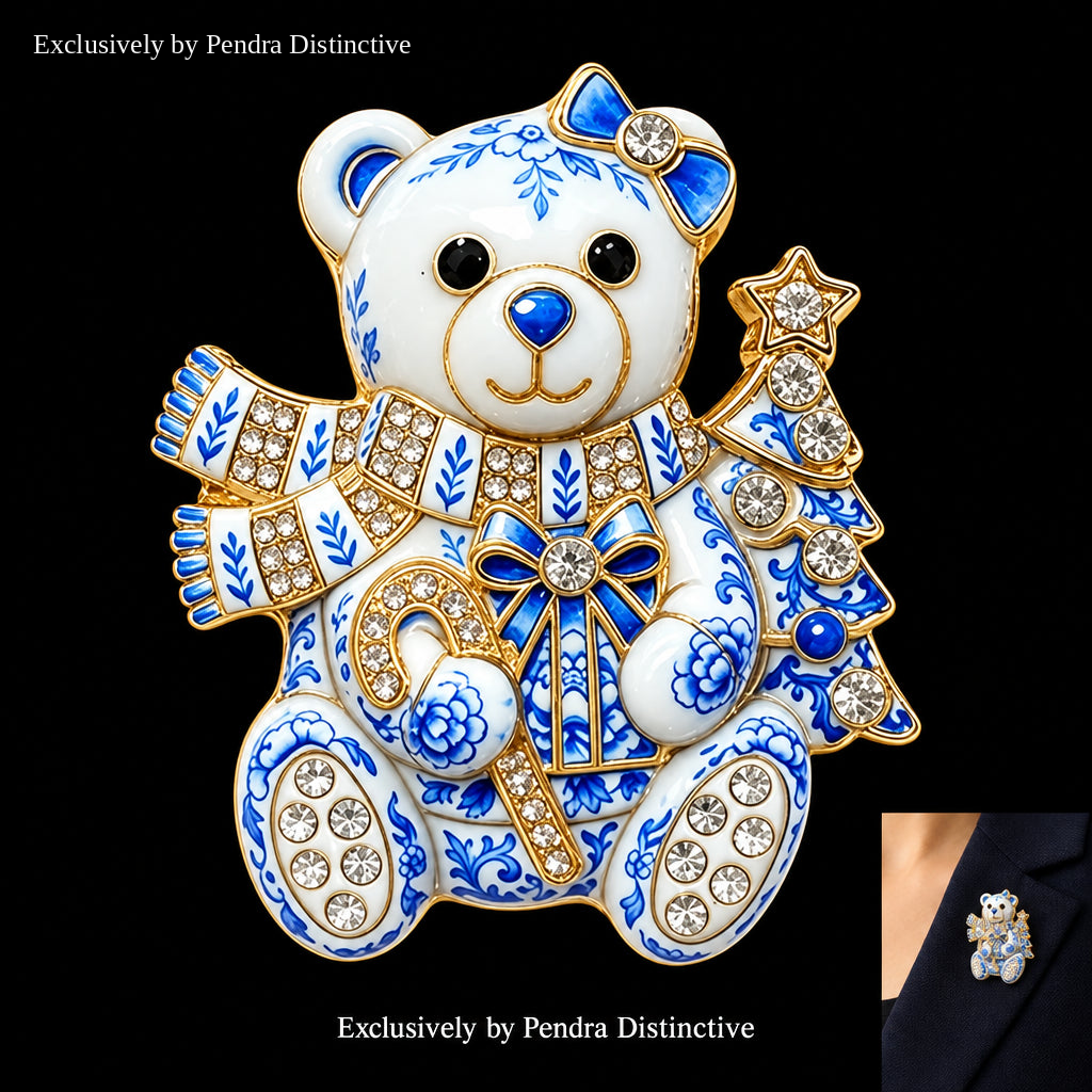 PENDRA Noel Rhinestone Christmas Bear Brooch