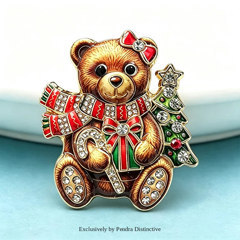 PENDRA Noel Rhinestone Christmas Bear Brooch
