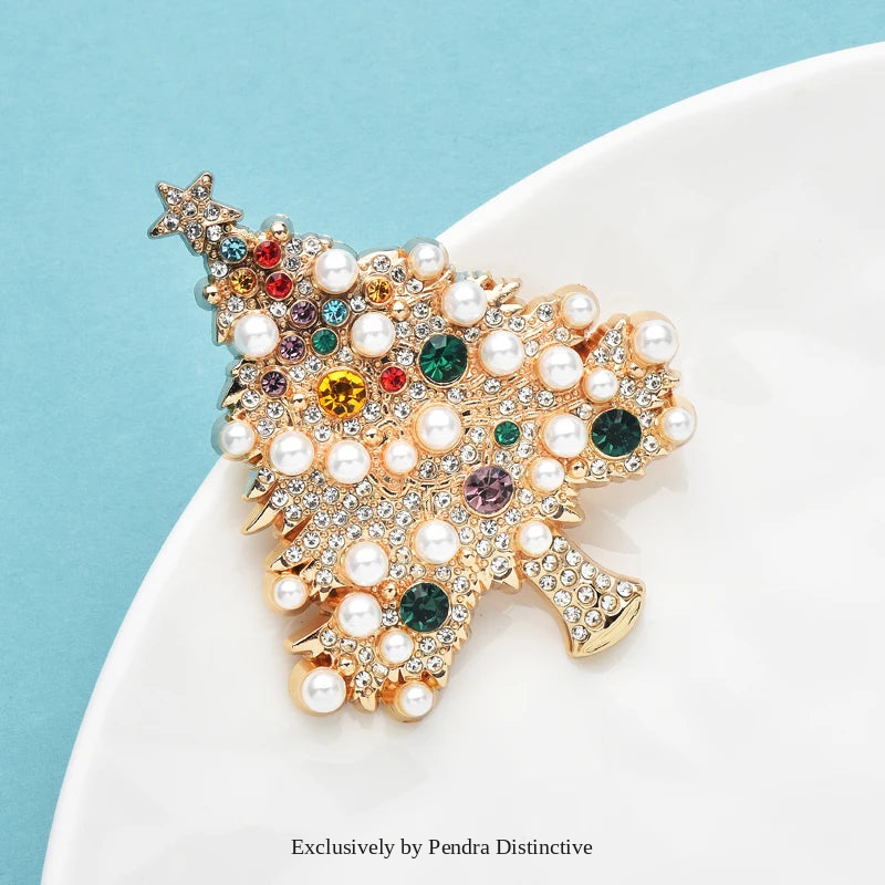 PENDRA Noelara Luxury Pearl Christmas Tree Brooch