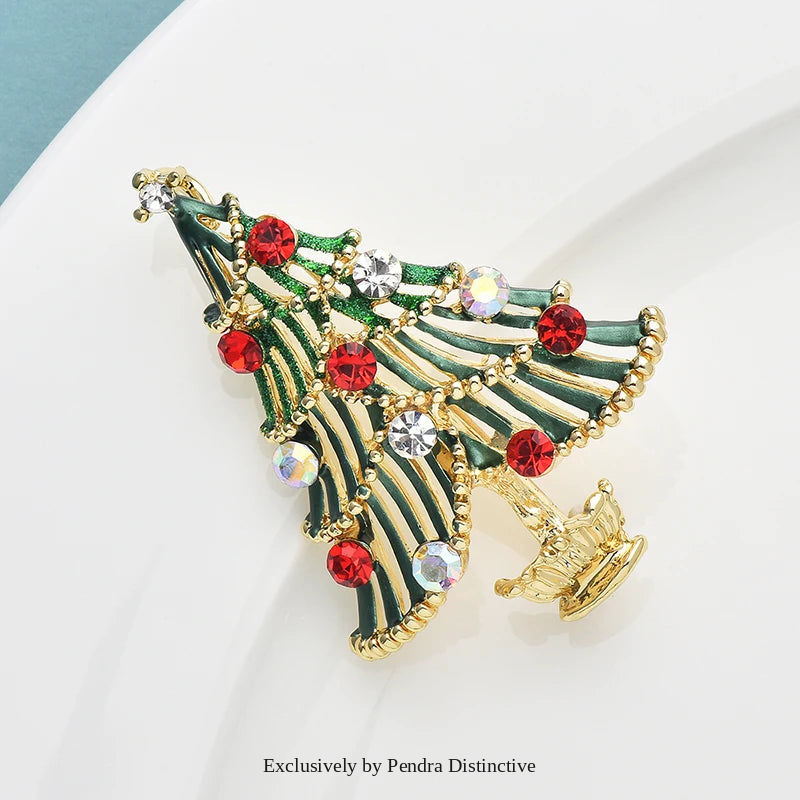 PENDRA Noelara Rhinestone Christmas Tree Brooch