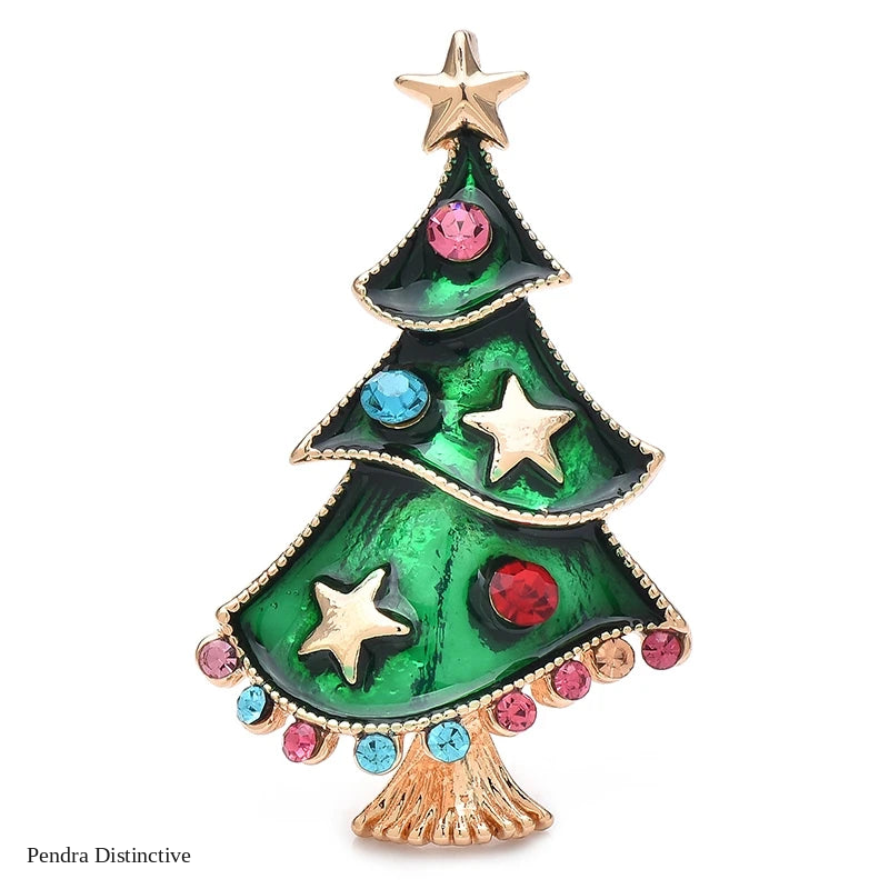 PENDRA Noelgreen Green Enamel Christmas Tree Brooch